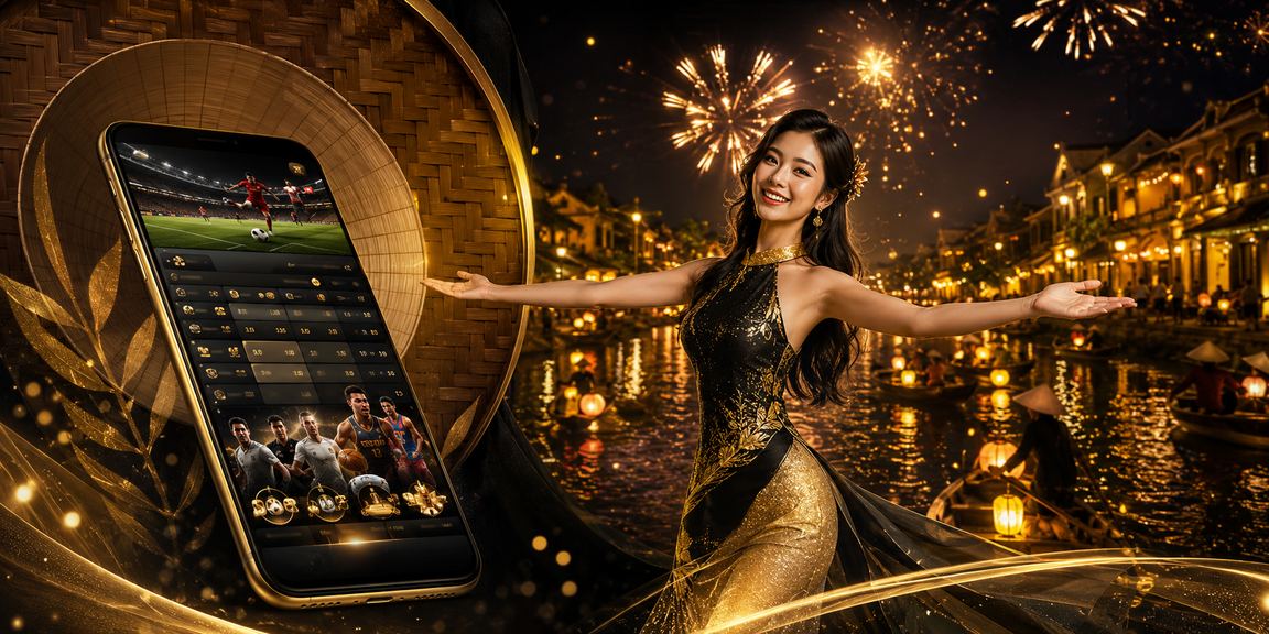 Người phụ nữ đội nón lá tại Hội An tra kết quả xổ số trên điện thoại di động