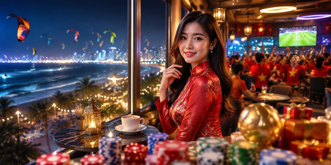 Người phụ nữ mặc áo dài tại Mũi Né theo dõi kết quả cá cược thể thao trực tuyến